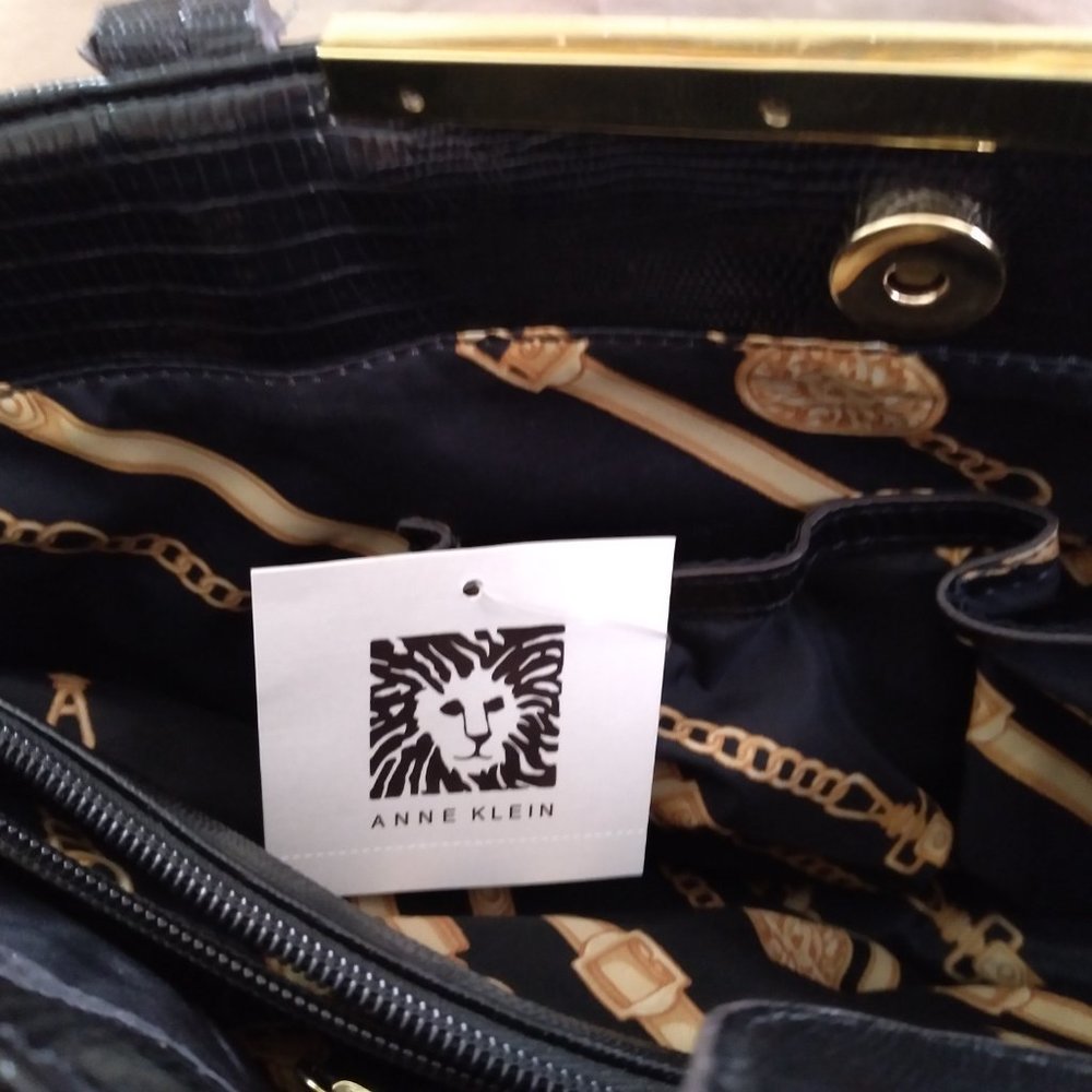 ANNE KLEIN women NEW w/Tag Handbag Black Lizard print faux leather Large17x10x4" - Picture 2 of 14